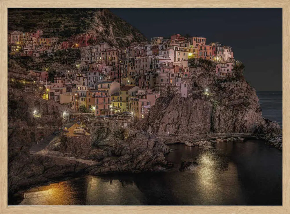 Italian Coastal Village Night Art Print UK — Landscape Vibrant Wall Art — Living Room — Wall It All Prints