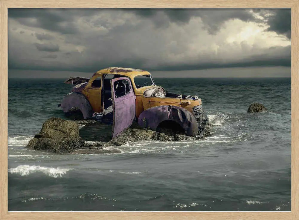Rusty Car Ocean Storm Art Print UK — Dark Moody Vibrant Wall Art — Living Room — Wall It All Prints