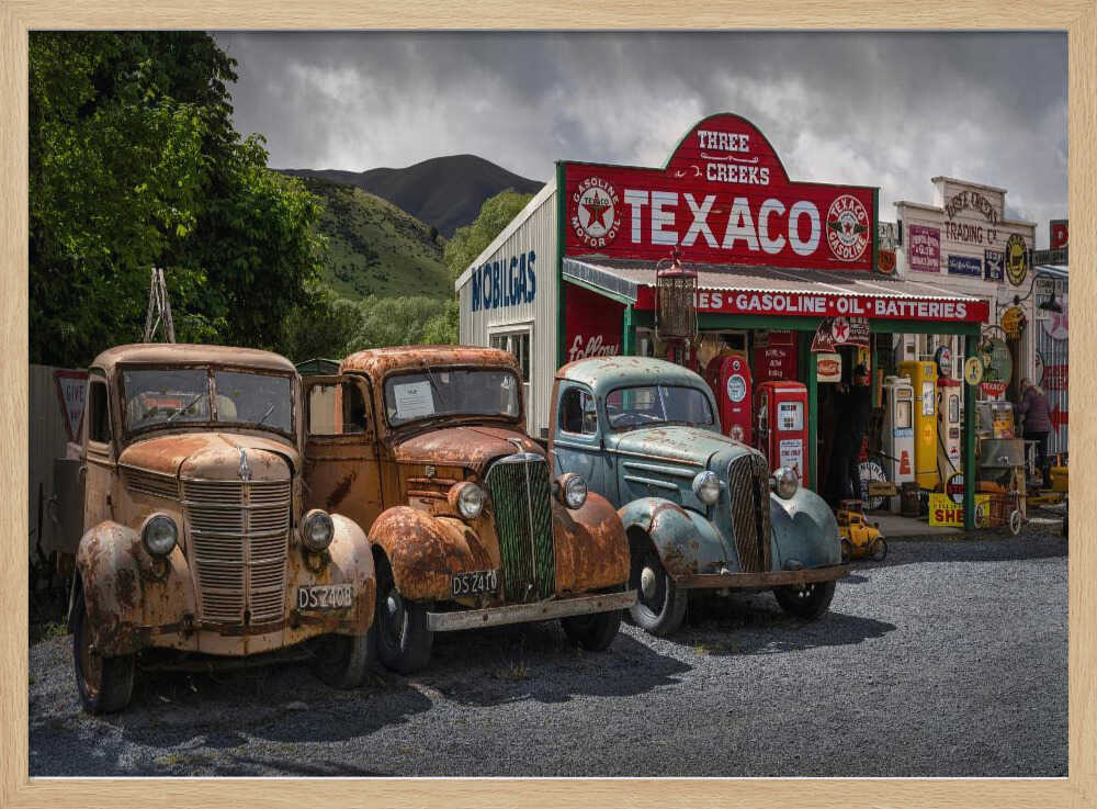 Vintage Gas Station Trucks Art Print UK — Landscape Vibrant Wall Art — Living Room — Wall It All Prints
