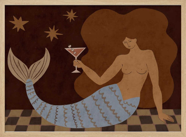 Glamorous Mermaid Martini Art Print UK — Dark Moody Dark Wall Art — Living Room — Wall It All Prints