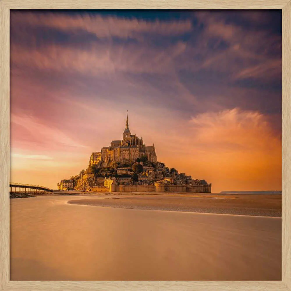 Mont Saint-Michel Sunset Glow Art Print UK — Dark Moody Warm Wall Art — Living Room — Wall It All Prints