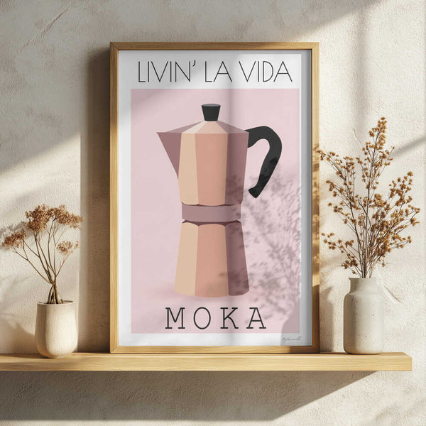 Pink Moka Pot Coffee Art Print UK — Abstract Minimal Wall Art — Kitchen — Wall It All Prints