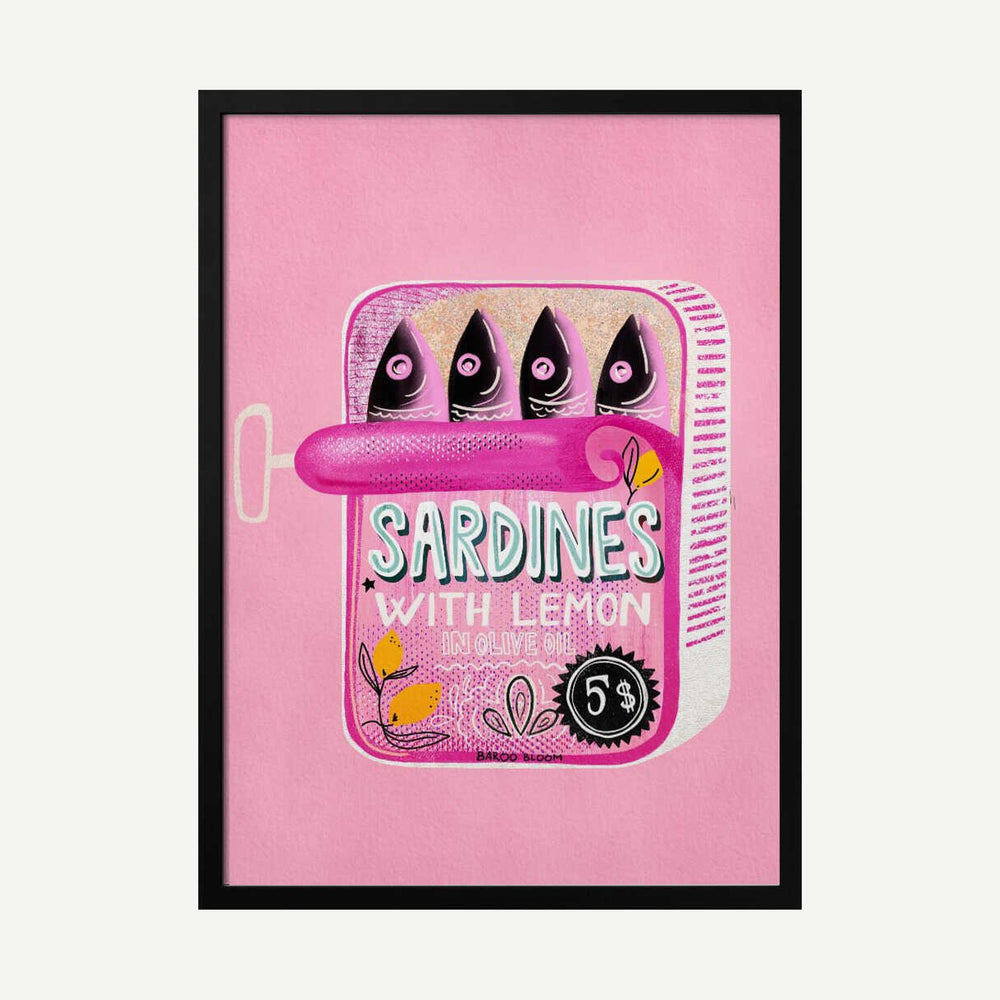 Pink Sardines With Lemon Art Print UK — Botanical Vibrant Wall Art — Kitchen — Wall It All Prints