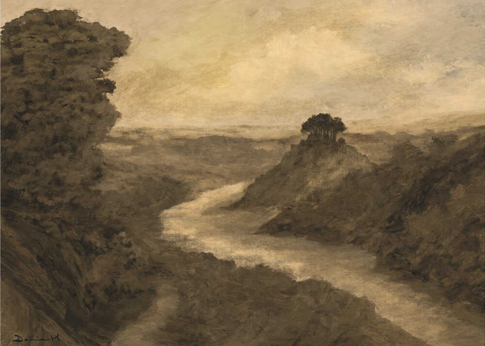 Winding Valley River Art Print UK — Dark Moody Calm Wall Art — Bedroom — Wall It All Prints