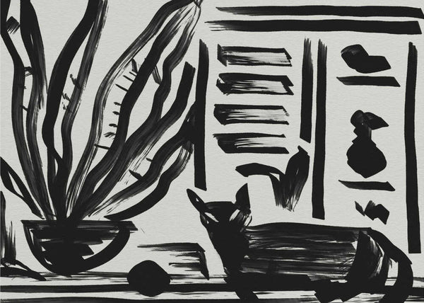Abstract Black Cat Plant Art Print UK — Botanical Dark Wall Art — Office — Wall It All Prints