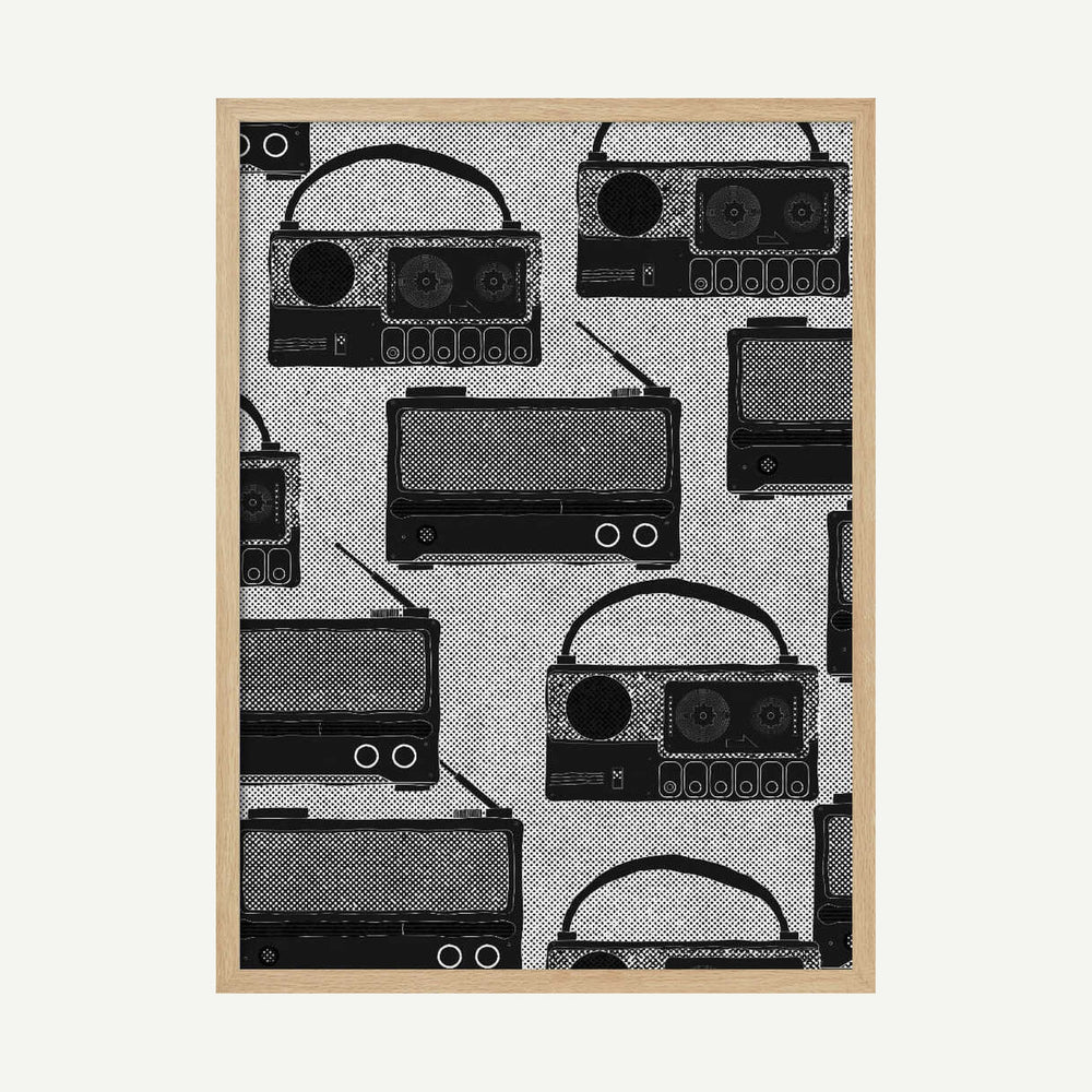 Vintage Radios Pattern Art Print UK — Vintage Dark Wall Art — Living Room — Wall It All Prints