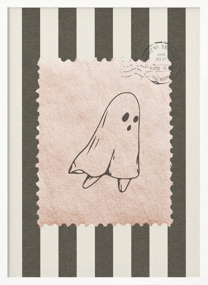 Cute Ghost Stamp Halloween Wall Art Print – Cute Kawaii Halloween Poster