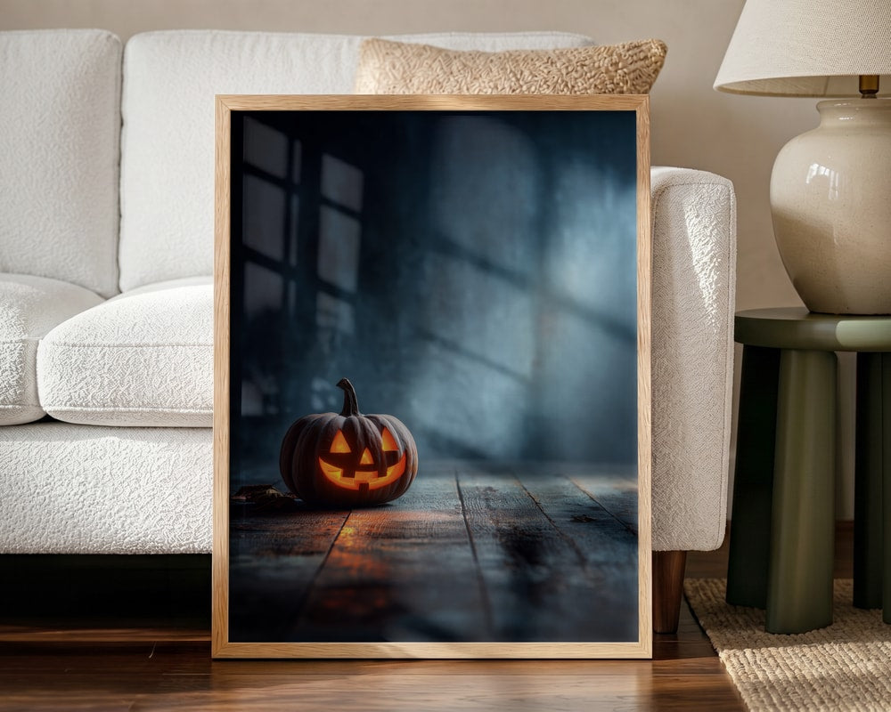 Glowing Jack-O-Lantern Halloween Wall Art Print – Spooky Halloween Poster