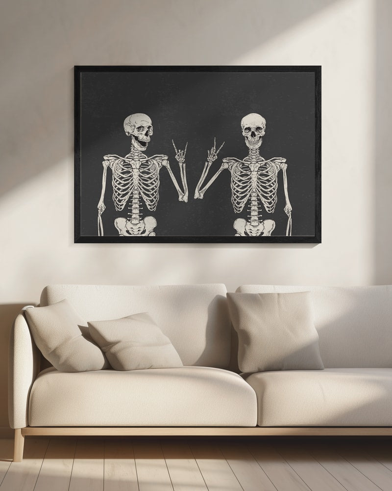 Skeletons Rock Peace Signs Halloween Wall Art Print – Funny Halloween Poster