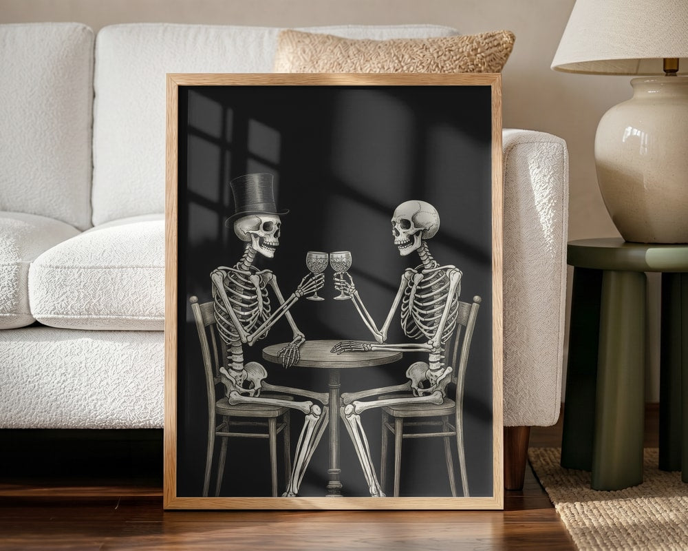 Skeletons Eternal Toast Halloween Wall Art Print – Gothic Skull Halloween Poster