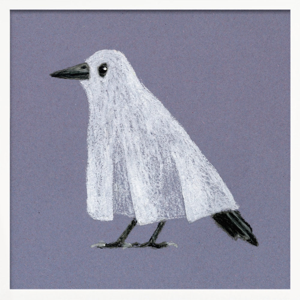 Funny Ghost Bird Halloween Wall Art Print – Cute Kawaii Halloween Poster