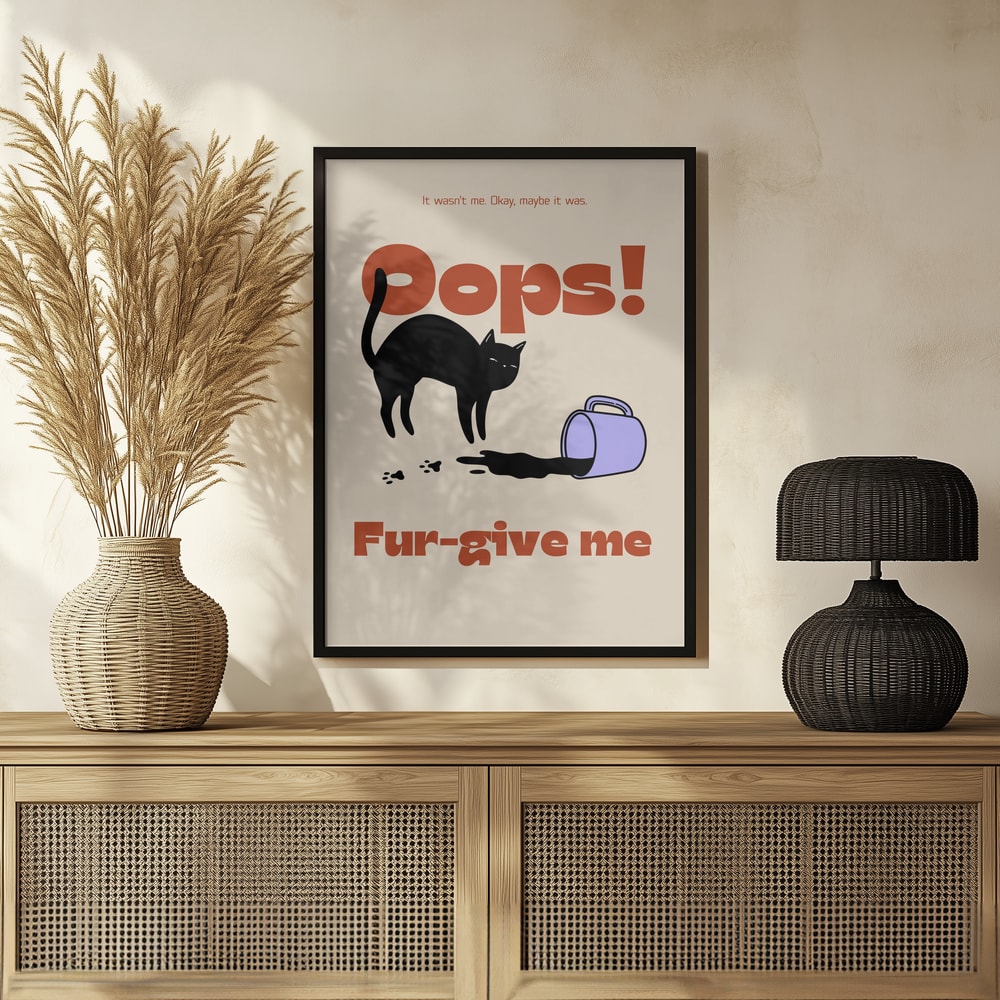 Oops Coffee Cat Halloween Wall Art Print – Funny Halloween Poster