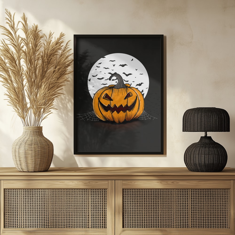 Moonlit Halloween Pumpkin Halloween Wall Art Print – Spooky Halloween Poster