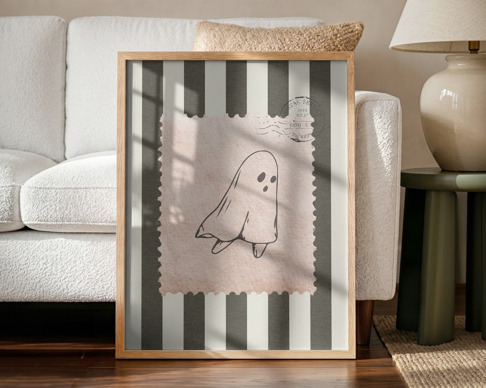 Cute Ghost Stamp Halloween Wall Art Print – Cute Kawaii Halloween Poster