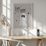 Hey Boo Ghost Halloween Wall Art Print – Cute Kawaii Halloween Poster