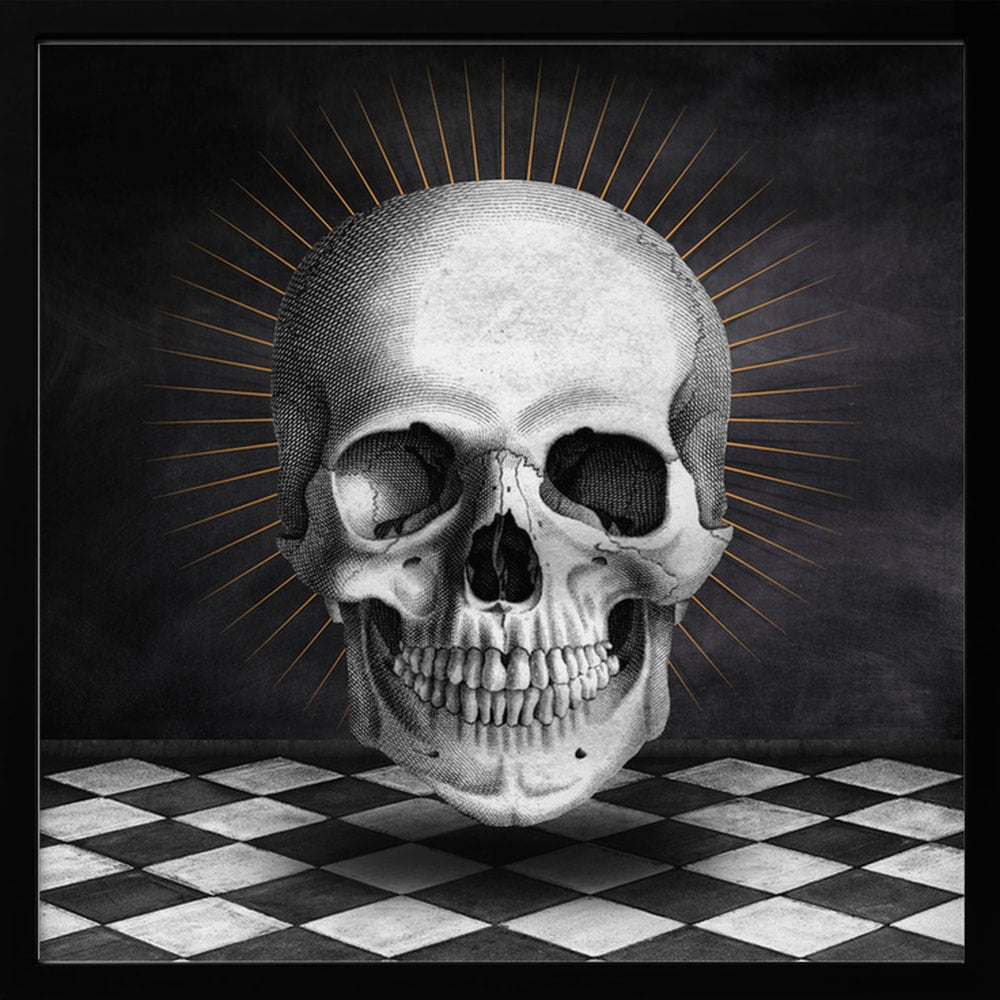Vintage Skull Golden Halo Halloween Wall Art Print – Gothic Occult Halloween Poster