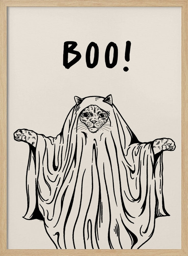 Cute Ghost Cat Halloween Wall Art Print – Cute Kawaii Halloween Poster
