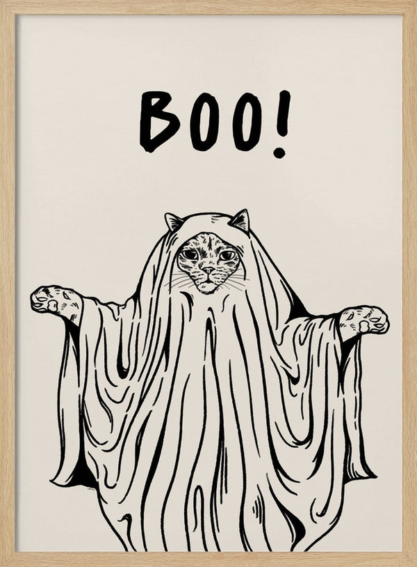 Cute Ghost Cat Halloween Wall Art Print – Cute Kawaii Halloween Poster