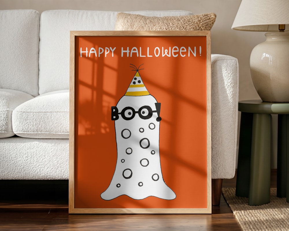 Halloween Boo Ghost Halloween Wall Art Print – Cute Kawaii Halloween Poster