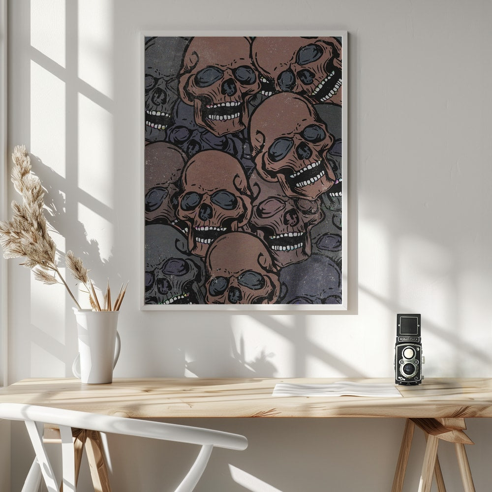 Pile Of Laughing Skulls Halloween Wall Art Print – Gothic Skull Halloween Poster