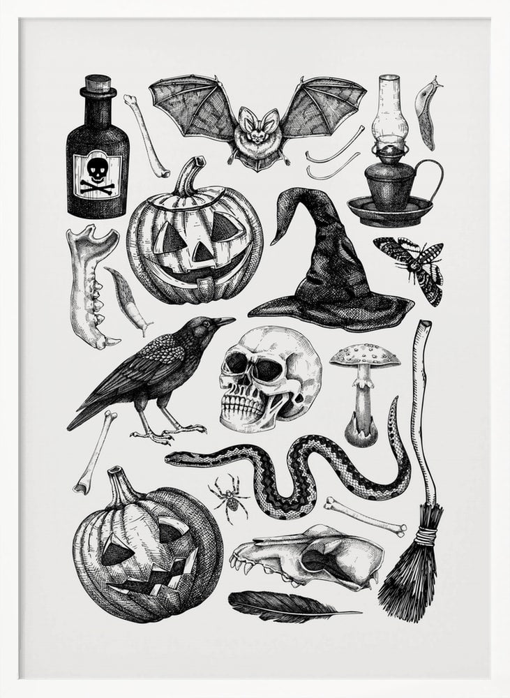 Spooky Halloween Illustration Halloween Wall Art Print – Gothic Occult Halloween Poster