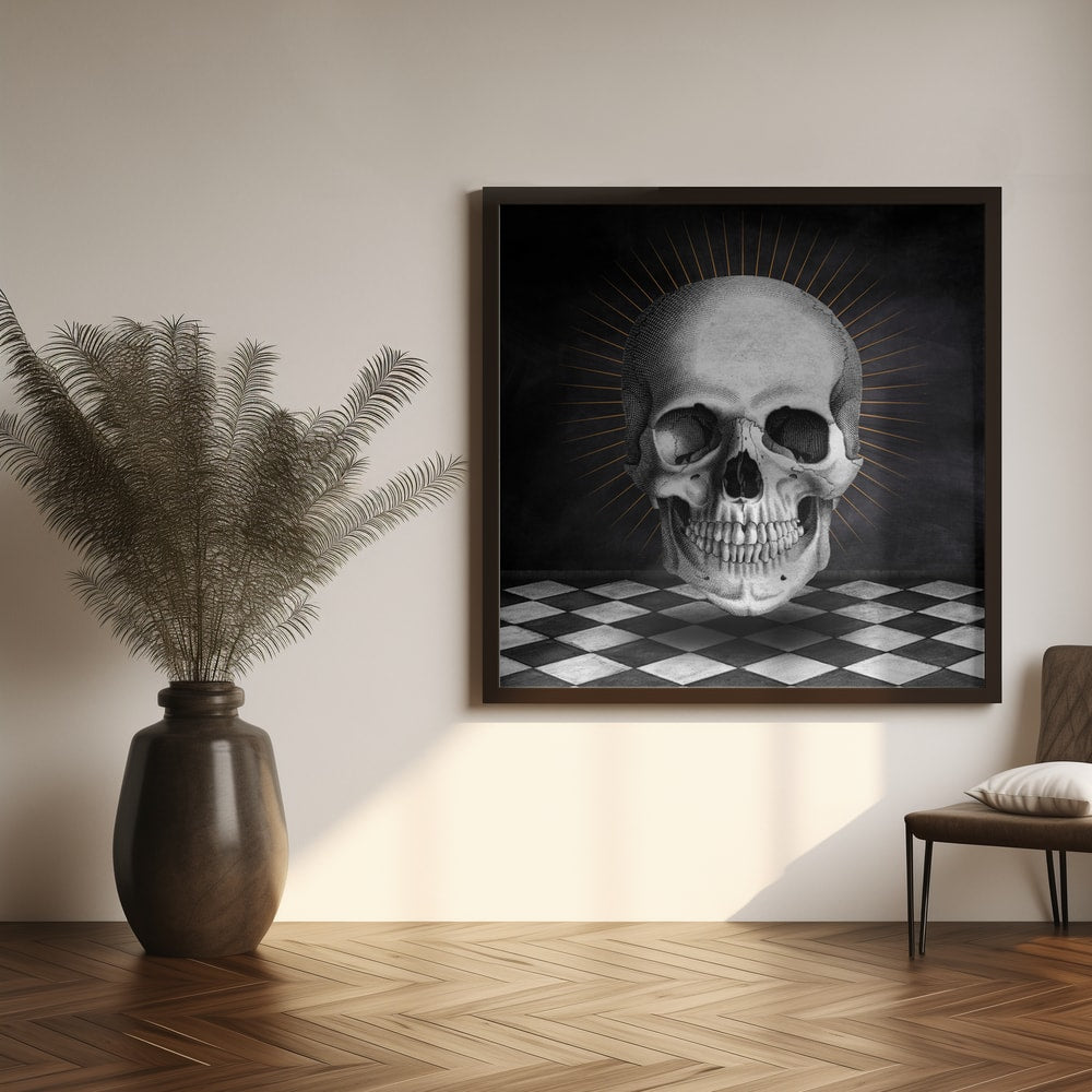 Vintage Skull Golden Halo Halloween Wall Art Print – Gothic Occult Halloween Poster