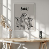 Cute Ghost Cat Halloween Wall Art Print – Cute Kawaii Halloween Poster