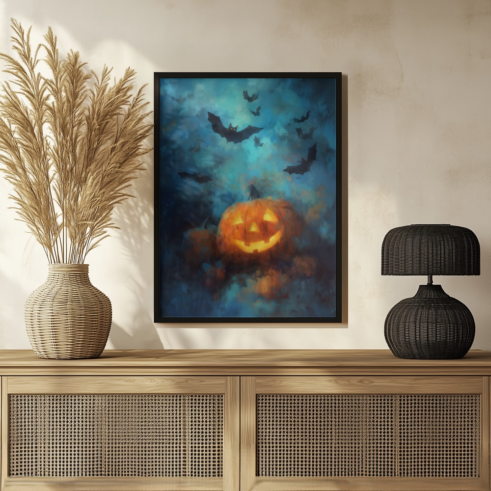 Glowing Pumpkin Halloween Night Halloween Wall Art Print – Spooky Halloween Poster