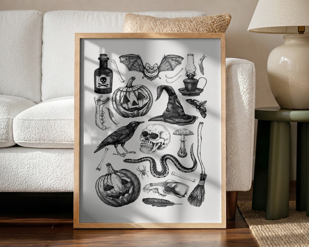 Spooky Halloween Illustration Halloween Wall Art Print – Gothic Occult Halloween Poster