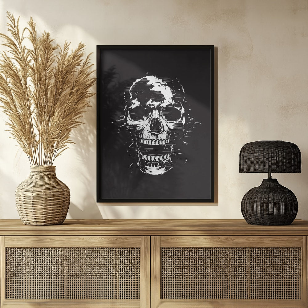 Distressed Grunge Skull Halloween Wall Art Print – Minimal Halloween Poster