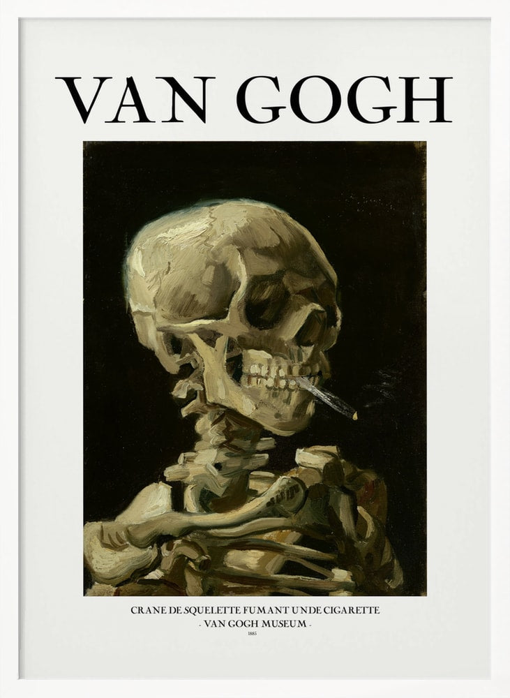Head of a skeleton with a burning cigarette – Van Gogh Halloween Wall Art Print – Fine Art Halloween Poster