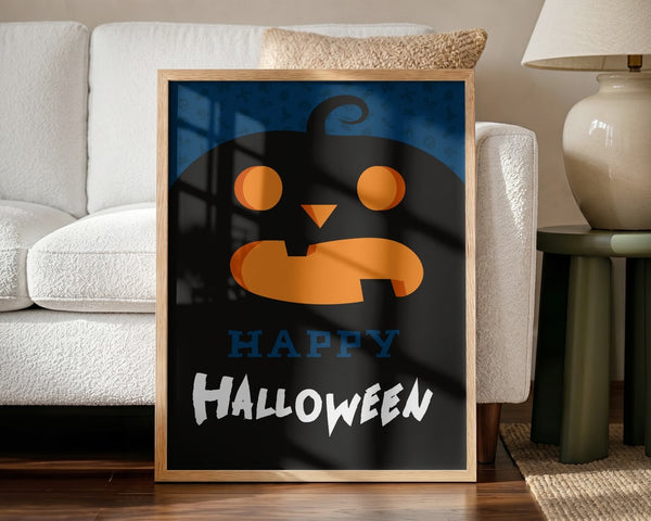 Happy Halloween Jack-O'-Lantern Halloween Wall Art Print – Cute Kawaii Halloween Poster