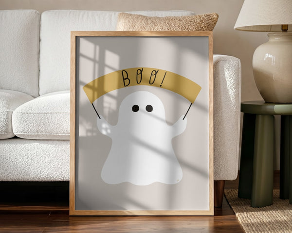 Halloween Boo Ghost Halloween Wall Art Print – Cute Kawaii Halloween Poster