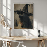 Curious Witch Cat Halloween Wall Art Print – Cute Kawaii Halloween Poster