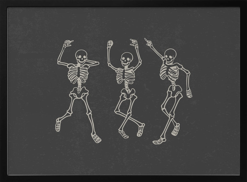 Three Dancing Skeletons Halloween Wall Art Print – Gothic Vintage Halloween Poster