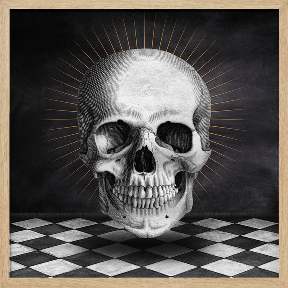 Vintage Skull Golden Halo Halloween Wall Art Print – Gothic Occult Halloween Poster