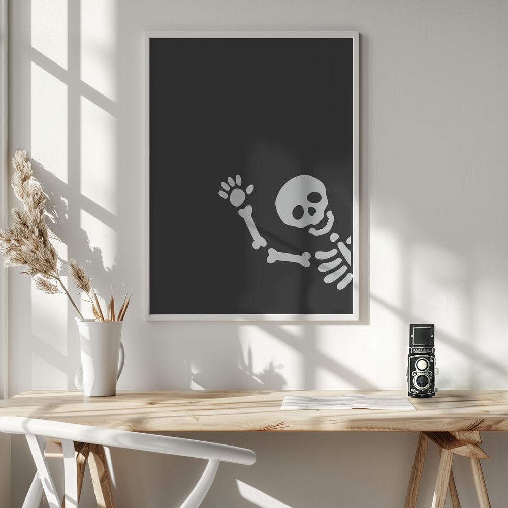Waving Halloween Skeleton Halloween Wall Art Print – Cute Kawaii Halloween Poster