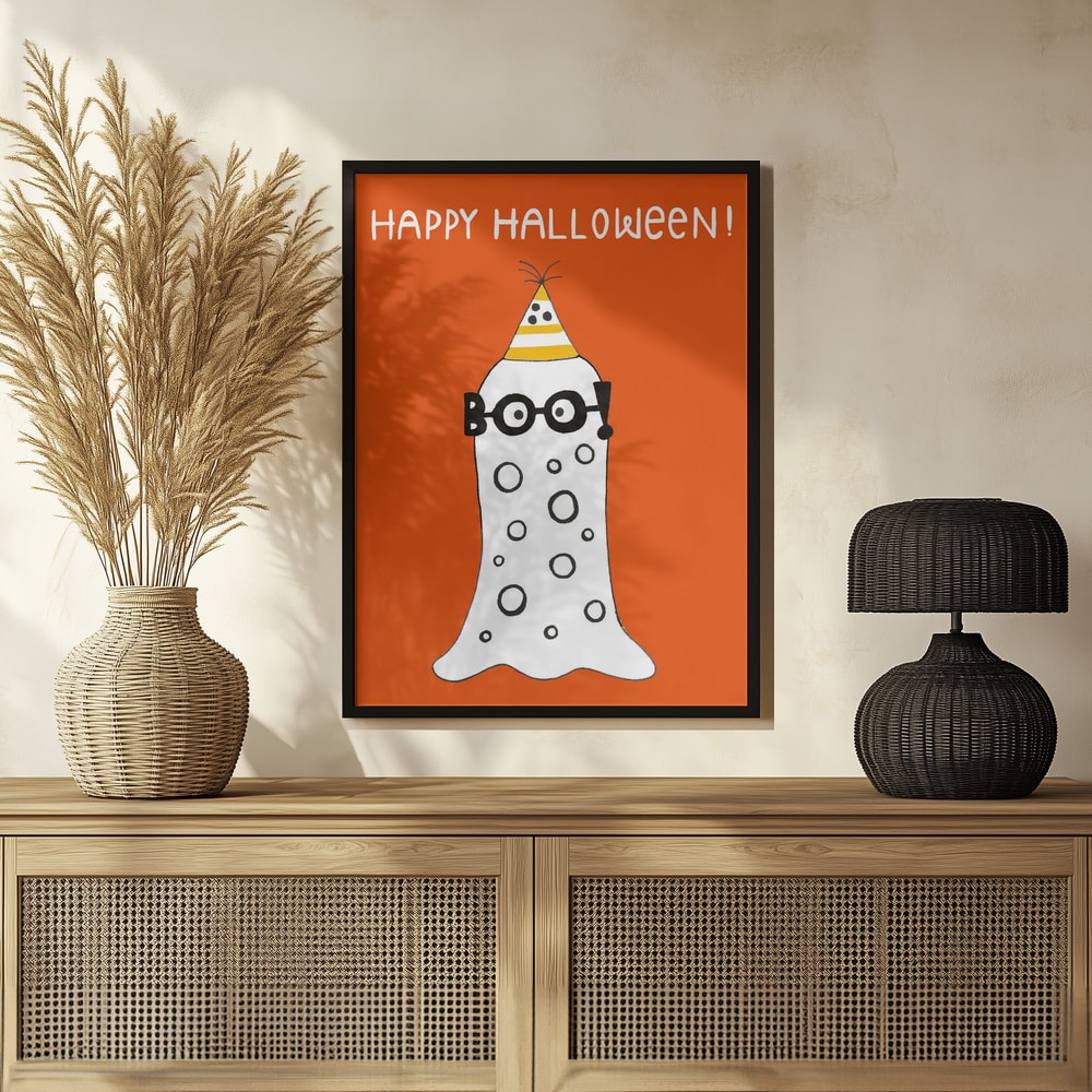 Halloween Boo Ghost Halloween Wall Art Print – Cute Kawaii Halloween Poster