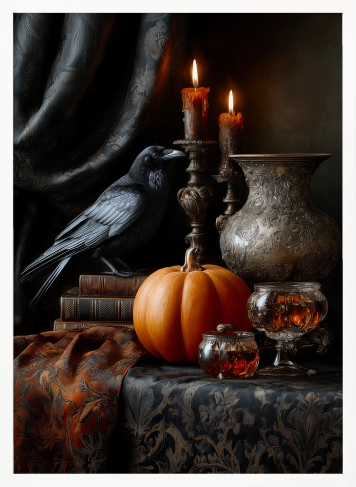 Dark Autumn Still Life Halloween Wall Art Print – Gothic Vintage Halloween Poster