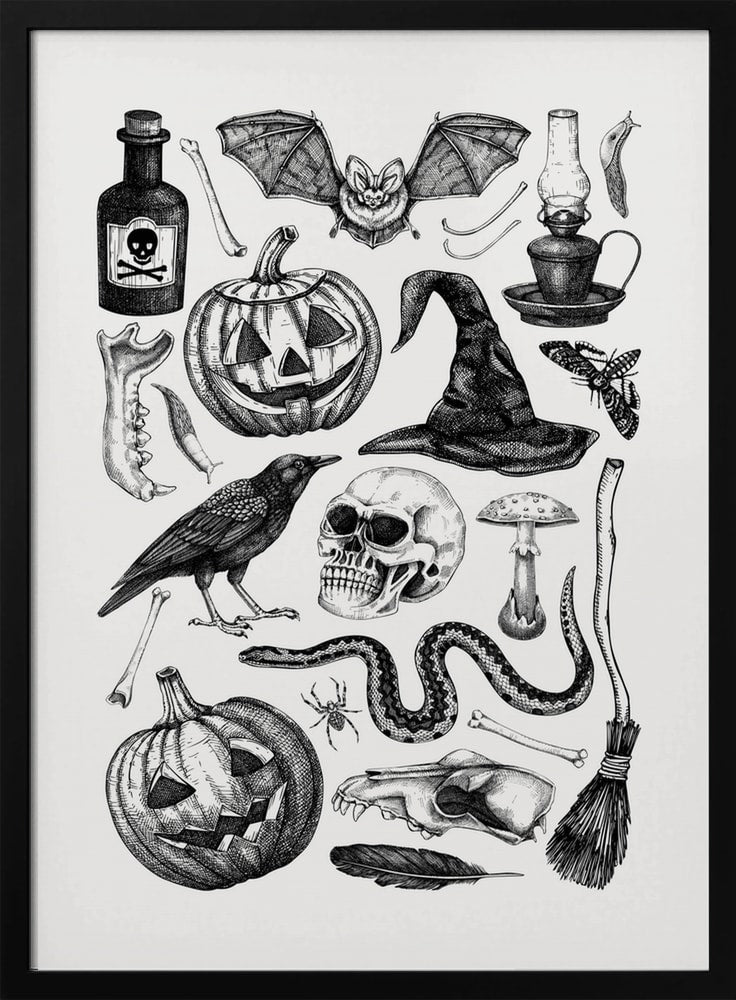 Spooky Halloween Illustration Halloween Wall Art Print – Gothic Occult Halloween Poster