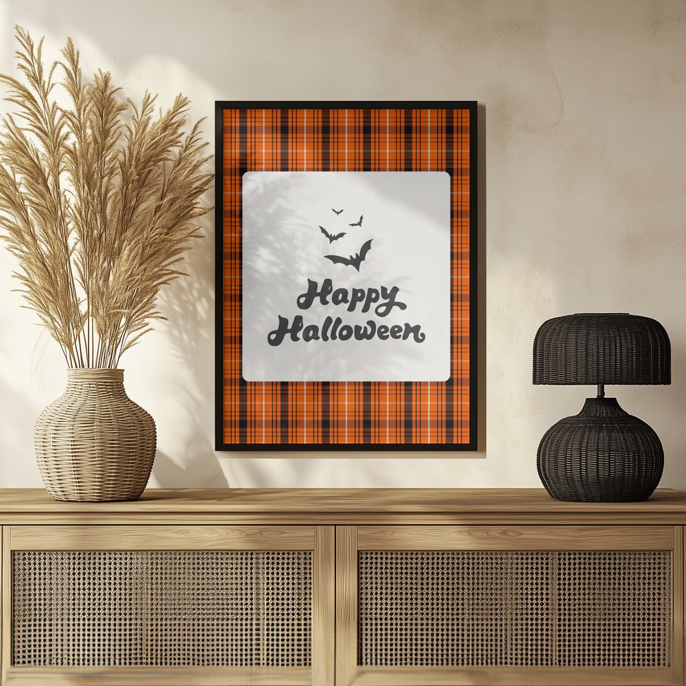 Happy Halloween Plaid Halloween Wall Art Print – Gothic Vintage Halloween Poster