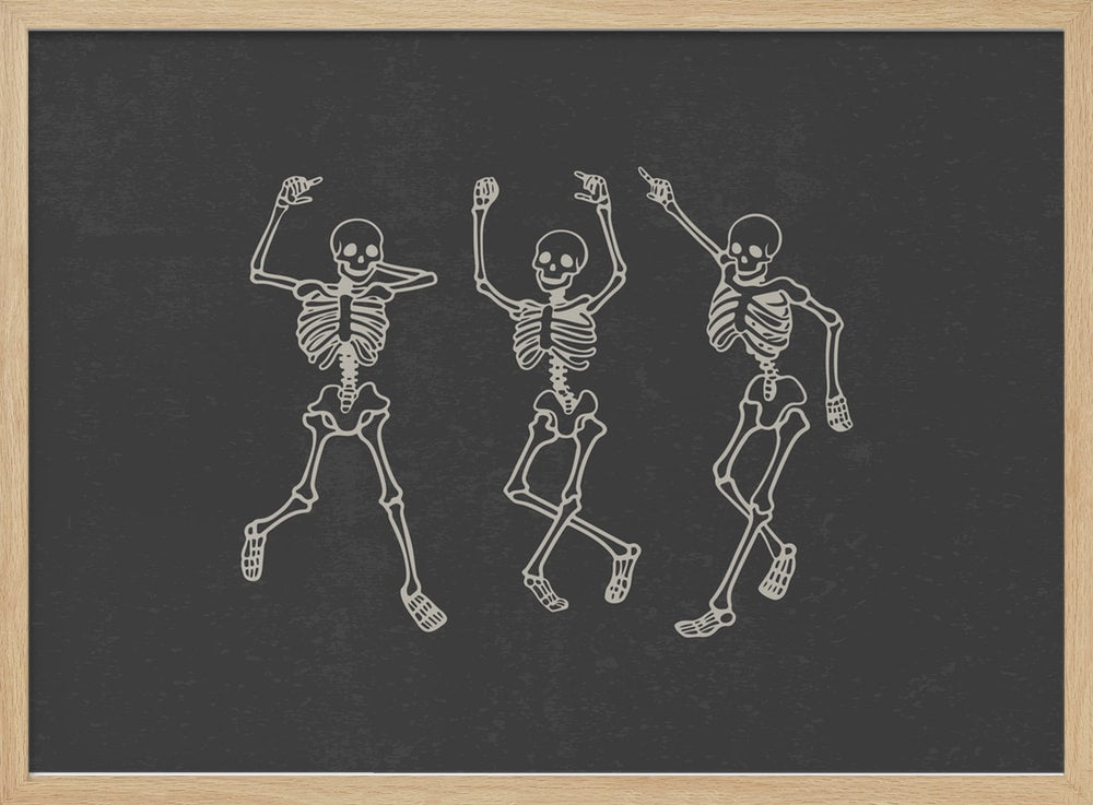 Three Dancing Skeletons Halloween Wall Art Print – Gothic Vintage Halloween Poster