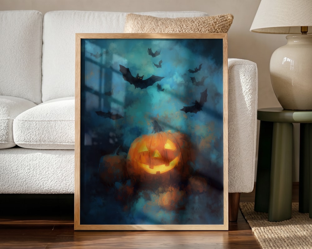 Glowing Pumpkin Halloween Night Halloween Wall Art Print – Spooky Halloween Poster
