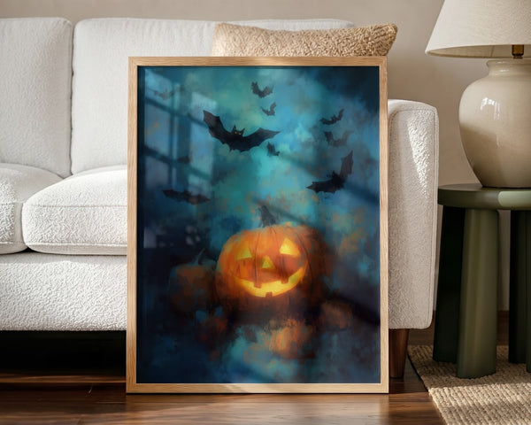 Glowing Pumpkin Halloween Night Halloween Wall Art Print – Spooky Halloween Poster