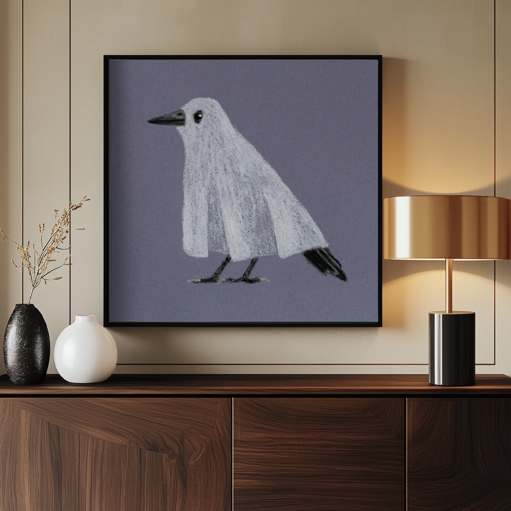 Funny Ghost Bird Halloween Wall Art Print – Cute Kawaii Halloween Poster
