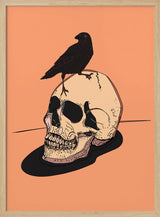 Raven on Human Skull Halloween Wall Art Print – Gothic Vintage Halloween Poster
