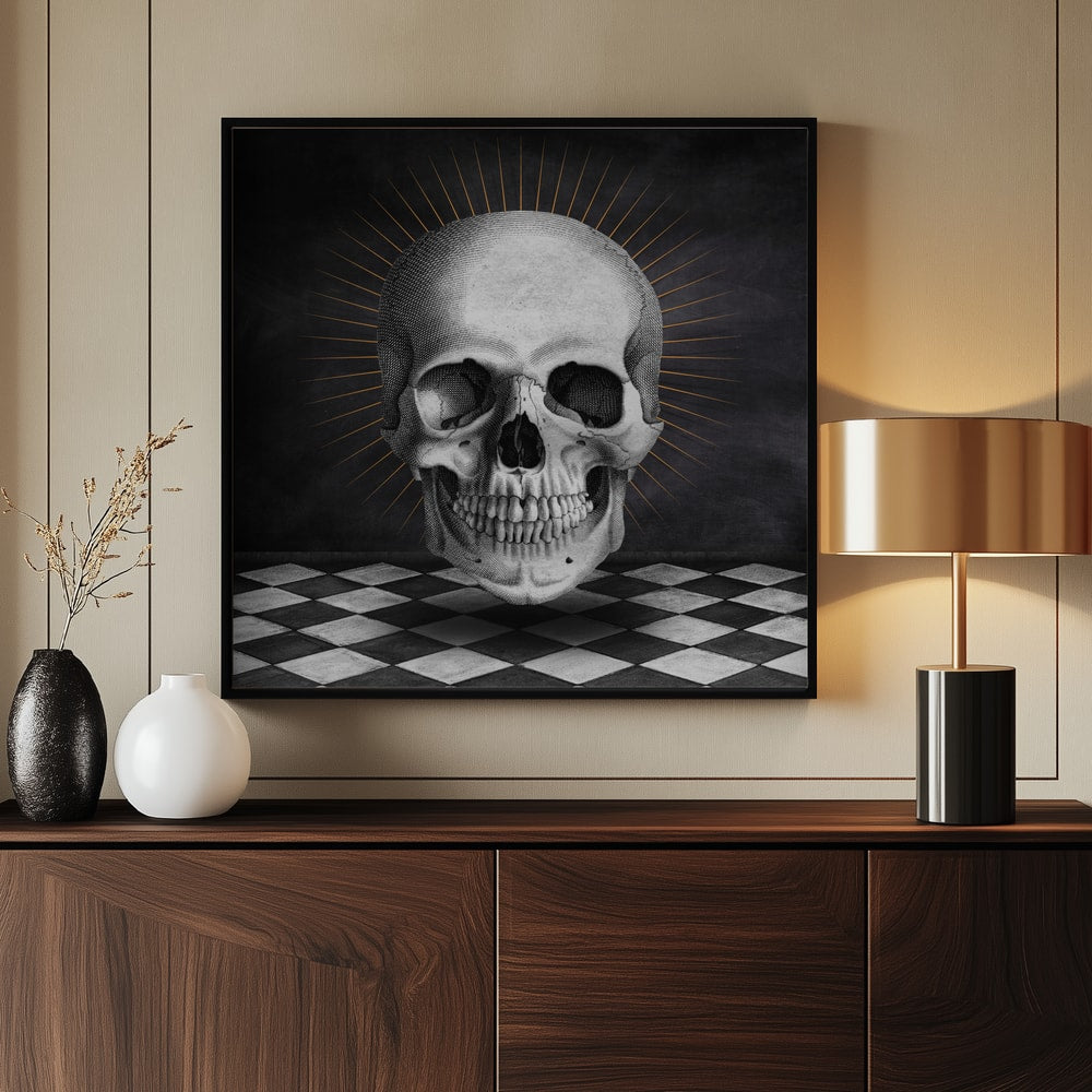 Vintage Skull Golden Halo Halloween Wall Art Print – Gothic Occult Halloween Poster