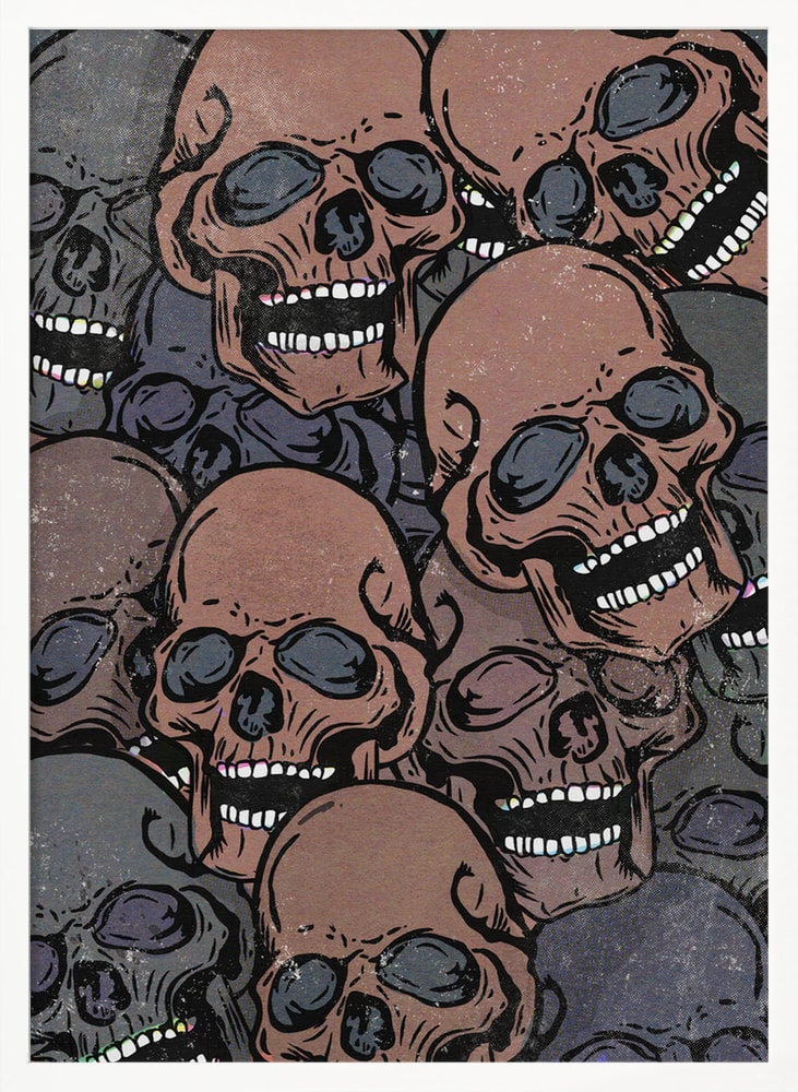 Pile Of Laughing Skulls Halloween Wall Art Print – Gothic Skull Halloween Poster