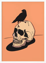 Raven on Human Skull Halloween Wall Art Print – Gothic Vintage Halloween Poster