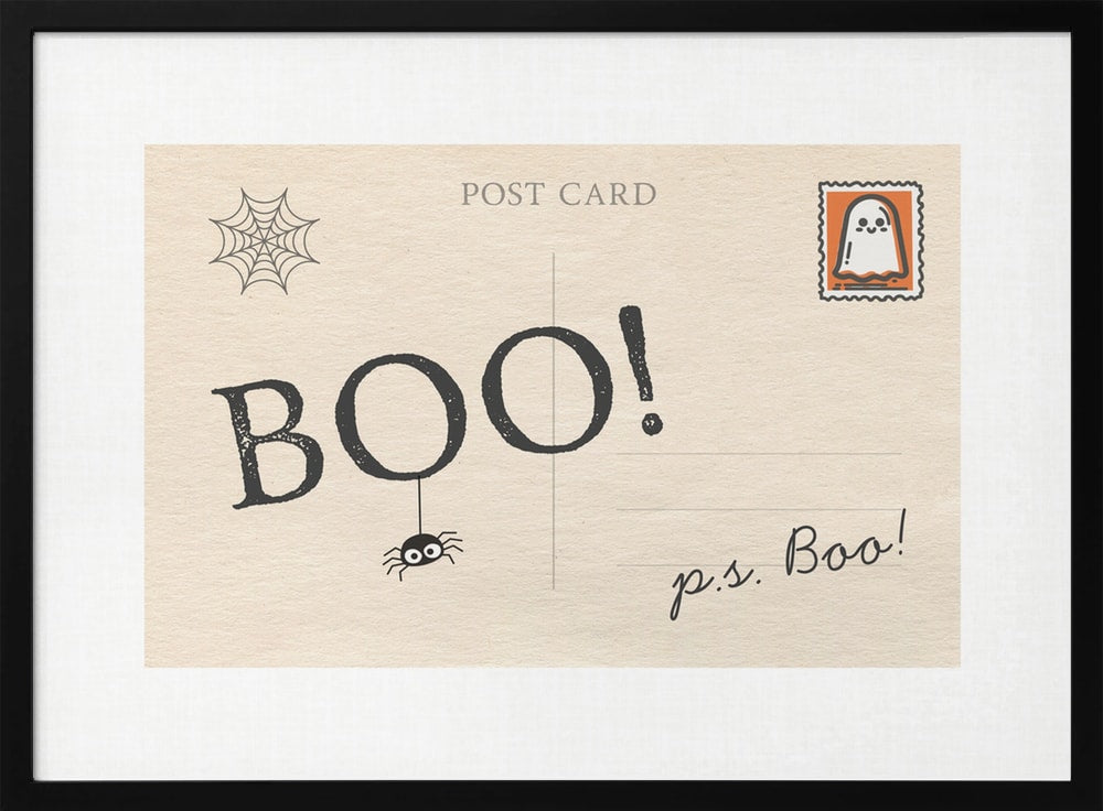 Halloween Boo Postcard Halloween Wall Art Print – Cute Kawaii Halloween Poster
